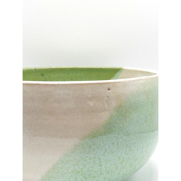 Studio Art Pottery Bowl Hand Thrown Shades Of Green White Glazed Artist Signed - Picture 8 of 13
